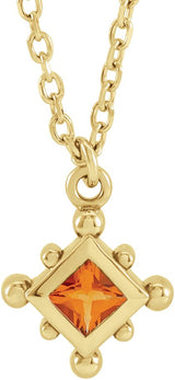 14K Gold Square Natural Citrine Bezel-Set Beaded Necklace - Yellow Gold