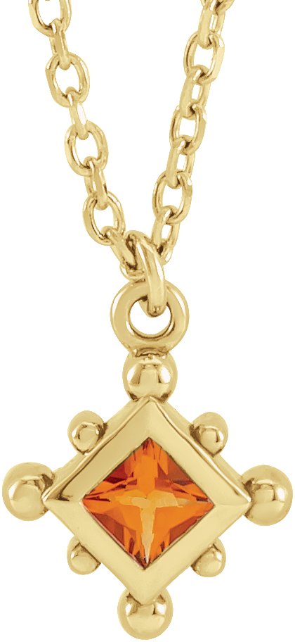 14K Gold Square Natural Citrine Bezel-Set Beaded Necklace - Yellow Gold