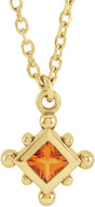 14K Gold Square Natural Citrine Bezel-Set Beaded Necklace - Yellow Gold