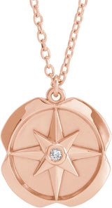 14K Gold Round Natural Diamond Accented Star Necklace – 1.3mm Stones - Rose Gold
