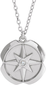 14K Gold Round Natural Diamond Accented Star Necklace – 1.3mm Stones - White Gold