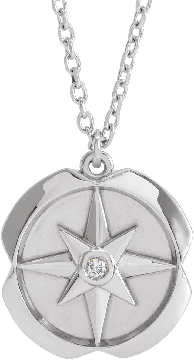14K Gold Round Natural Diamond Accented Star Necklace – 1.3mm Stones - White Gold