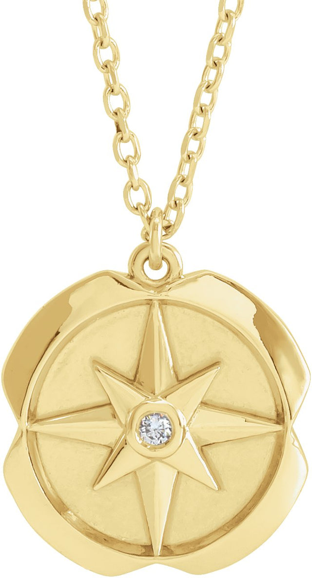 14K Gold Round Natural Diamond Accented Star Necklace – 1.3mm Stones - Yellow Gold