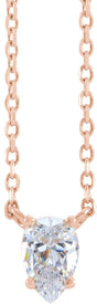 14K Gold Pear Natural Diamond Solitaire Necklace - Rose Gold