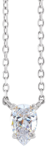 Platinum Pear Natural Diamond Solitaire Necklace