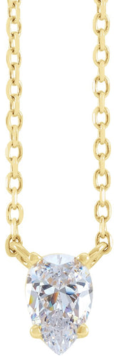 14K Gold Pear Natural Diamond Solitaire Necklace - Yellow Gold