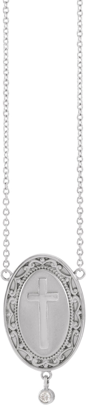 Platinum Round Natural Diamond Rosary Cross Necklace