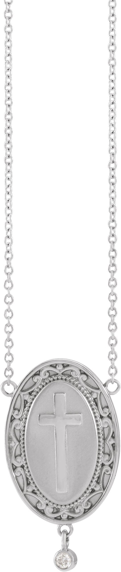 Platinum Round Natural Diamond Rosary Cross Necklace