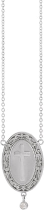 Platinum Round Natural Diamond Rosary Cross Necklace