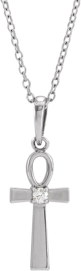 Platinum Round Natural Diamond Ankh Cross Necklace or Pendant