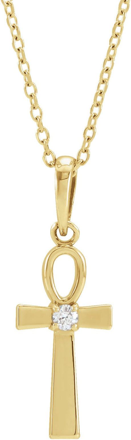 14K Gold Round Natural Diamond Ankh Cross Necklace or Pendant - Yellow Gold