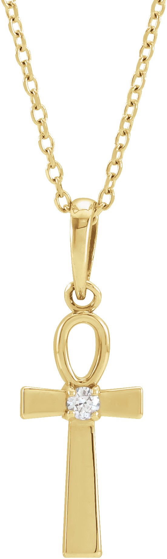 14K Gold Round Natural Diamond Ankh Cross Necklace or Pendant - Yellow Gold