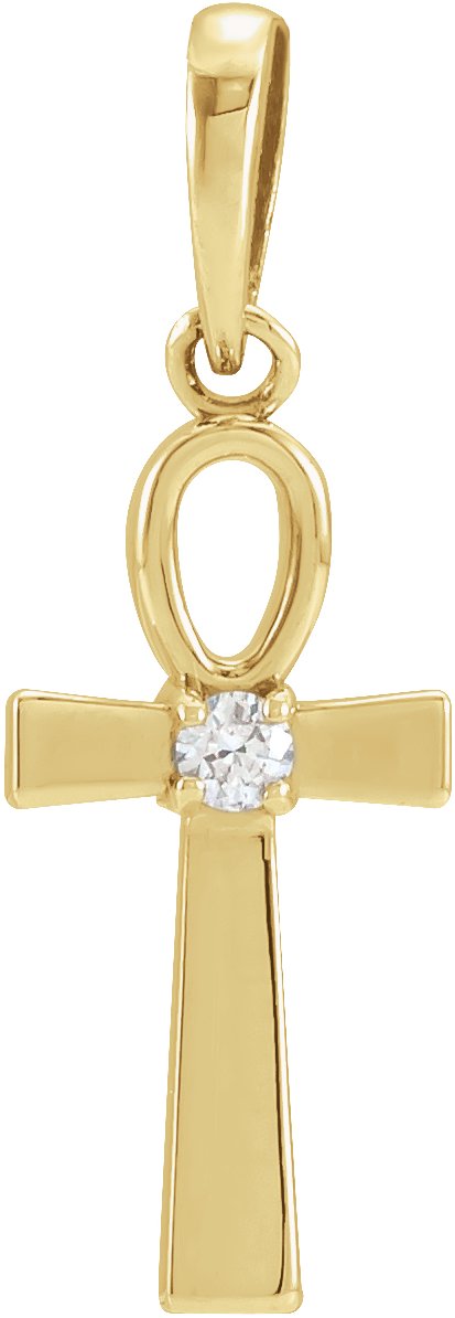 14K Gold Round Natural Diamond Ankh Cross Necklace or Pendant - Yellow Gold