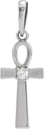 14K Gold Round Natural Diamond Ankh Cross Necklace or Pendant - White Gold