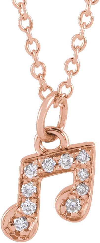 14K Gold Round Natural Diamond Petite Music Note Necklace - Rose Gold