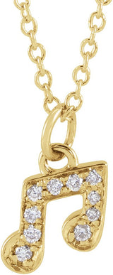 14K Gold Round Natural Diamond Petite Music Note Necklace - Yellow Gold