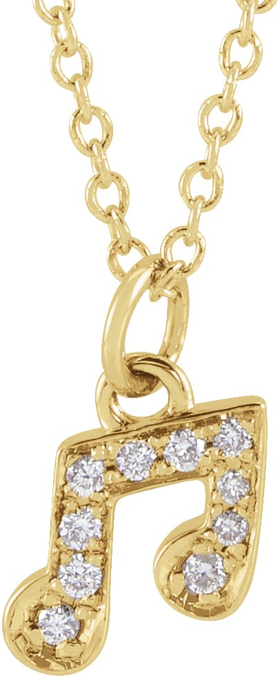 14K Gold Round Natural Diamond Petite Music Note Necklace - Yellow Gold