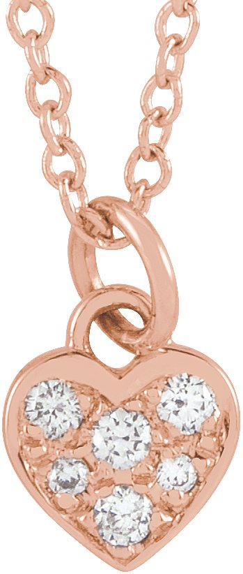 14K Gold Round Natural Diamond Petite Heart Necklace - Rose Gold