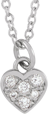14K Gold Round Natural Diamond Petite Heart Necklace - White Gold