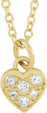 14K Gold Round Natural Diamond Petite Heart Necklace - Yellow Gold