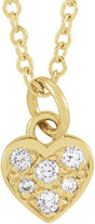 14K Gold Round Natural Diamond Petite Heart Necklace - Yellow Gold