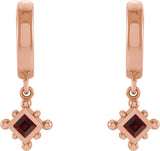 14K Gold Square Natural Mozambique Garnet Beaded Bezel-Set Hoop Earrings - Rose Gold - view 2