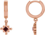 14K Gold Square Natural Mozambique Garnet Beaded Bezel-Set Hoop Earrings - Rose Gold