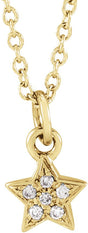 14K Gold Round Natural Diamond Youth Petite Star Necklace - Yellow Gold