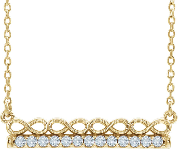 14K Gold Round Natural Diamond Infinity-Inspired Bar Necklace - Yellow Gold