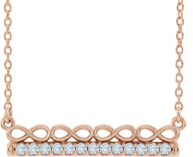 14K Gold Round Natural Diamond Infinity-Inspired Bar Necklace - Rose Gold