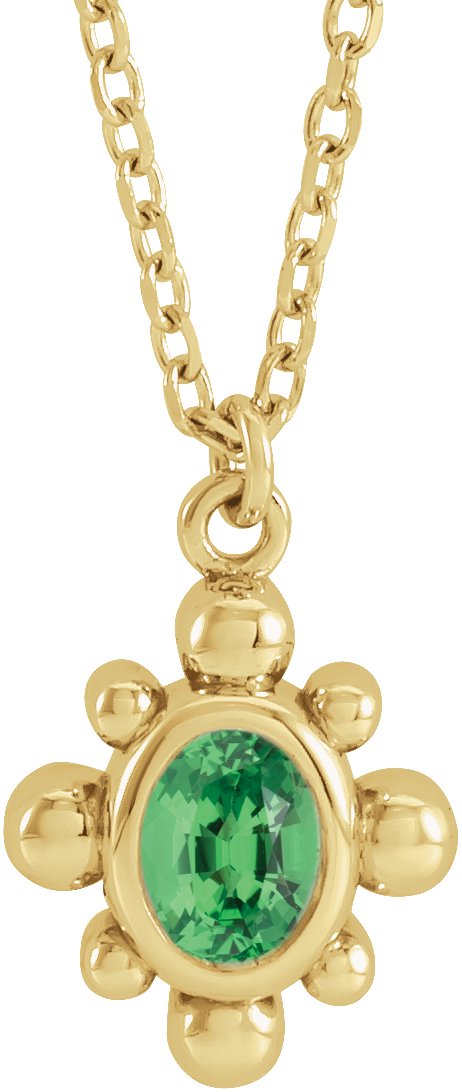 14K Gold Oval Natural Tsavorite Garnet Bezel-Set Beaded Necklace - Yellow Gold
