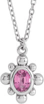 14K Gold Oval Natural Pink Sapphire Bezel-Set Beaded Necklace - White Gold