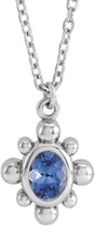 14K Gold Oval Natural Tanzanite Bezel-Set Beaded Necklace - White Gold