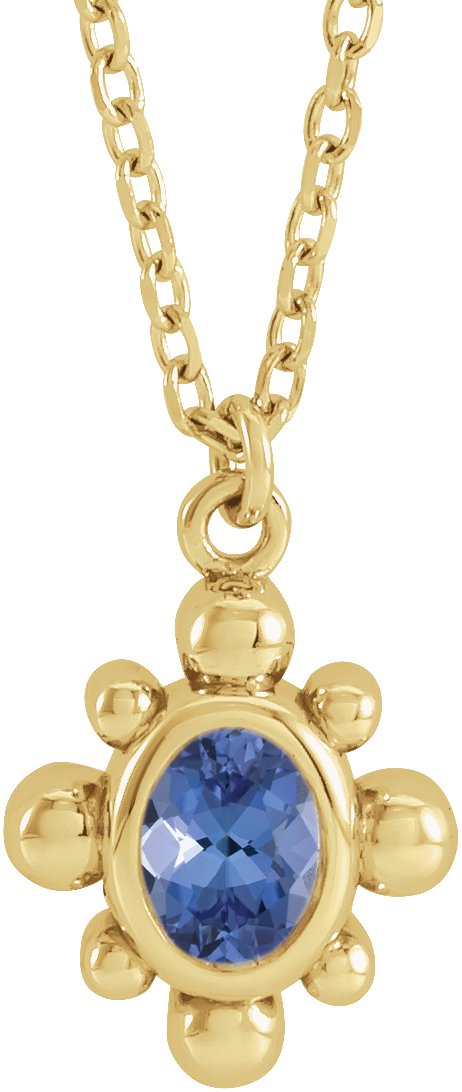 14K Gold Oval Natural Tanzanite Bezel-Set Beaded Necklace - Yellow Gold