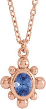 14K Gold Oval Natural Tanzanite Bezel-Set Beaded Necklace - Rose Gold