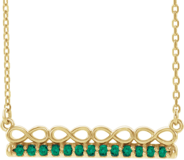14K Gold Round Natural Emerald Infinity-Inspired Bar Necklace - Yellow Gold