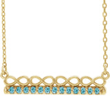 14K Gold Round Natural Blue Zircon Infinity-Inspired Bar Necklace - Yellow Gold