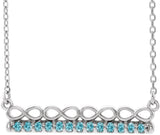14K Gold Round Natural Blue Zircon Infinity-Inspired Bar Necklace - White Gold