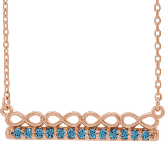 14K Gold Round Natural Blue Zircon Infinity-Inspired Bar Necklace - Rose Gold