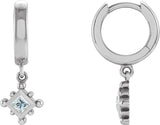 14K Gold Square Natural Diamond Beaded Bezel-Set Hoop Earrings - White Gold