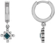 14K Gold Square Lab-Grown Alexandrite Beaded Bezel-Set Hoop Earrings - White Gold
