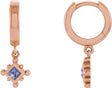 14K Gold Square Natural Tanzanite Beaded Bezel-Set Hoop Earrings - Rose Gold