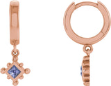 14K Gold Square Natural Tanzanite Beaded Bezel-Set Hoop Earrings - Rose Gold