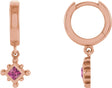 14K Gold Square Natural Pink Tourmaline Beaded Bezel-Set Hoop Earrings - Rose Gold
