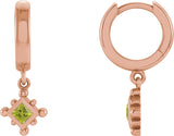 14K Gold Square Natural Peridot Beaded Bezel-Set Hoop Earrings - Rose Gold