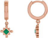 14K Gold Square Lab-Grown Emerald Beaded Bezel-Set Hoop Earrings - Rose Gold