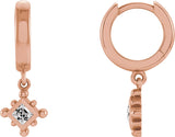 14K Gold Square Natural White Sapphire Beaded Bezel-Set Hoop Earrings - Rose Gold
