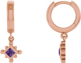 14K Gold Square Natural Amethyst Beaded Bezel-Set Hoop Earrings - Rose Gold