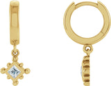 14K Gold Square Natural Diamond Beaded Bezel-Set Hoop Earrings - Yellow Gold