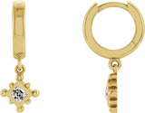 14K Gold Square Natural White Sapphire Beaded Bezel-Set Hoop Earrings - Yellow Gold